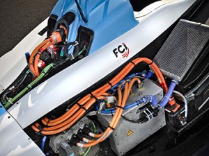 The engine of a Formula E electric car