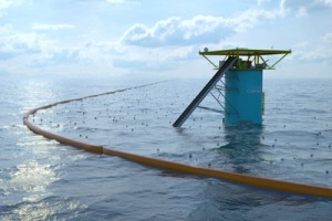 Illustration of what the ocean cleanup machine will look like